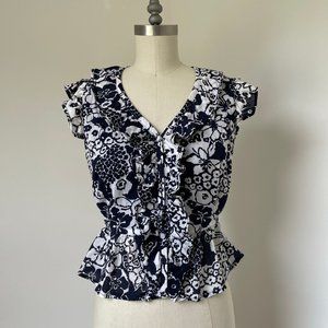 b&w floral ruffle blouse